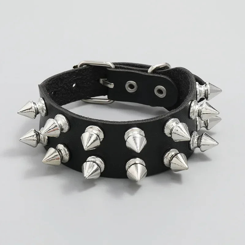 Unisex PU Leather Punk Bracelet with Spikes and Skull - Smarsty