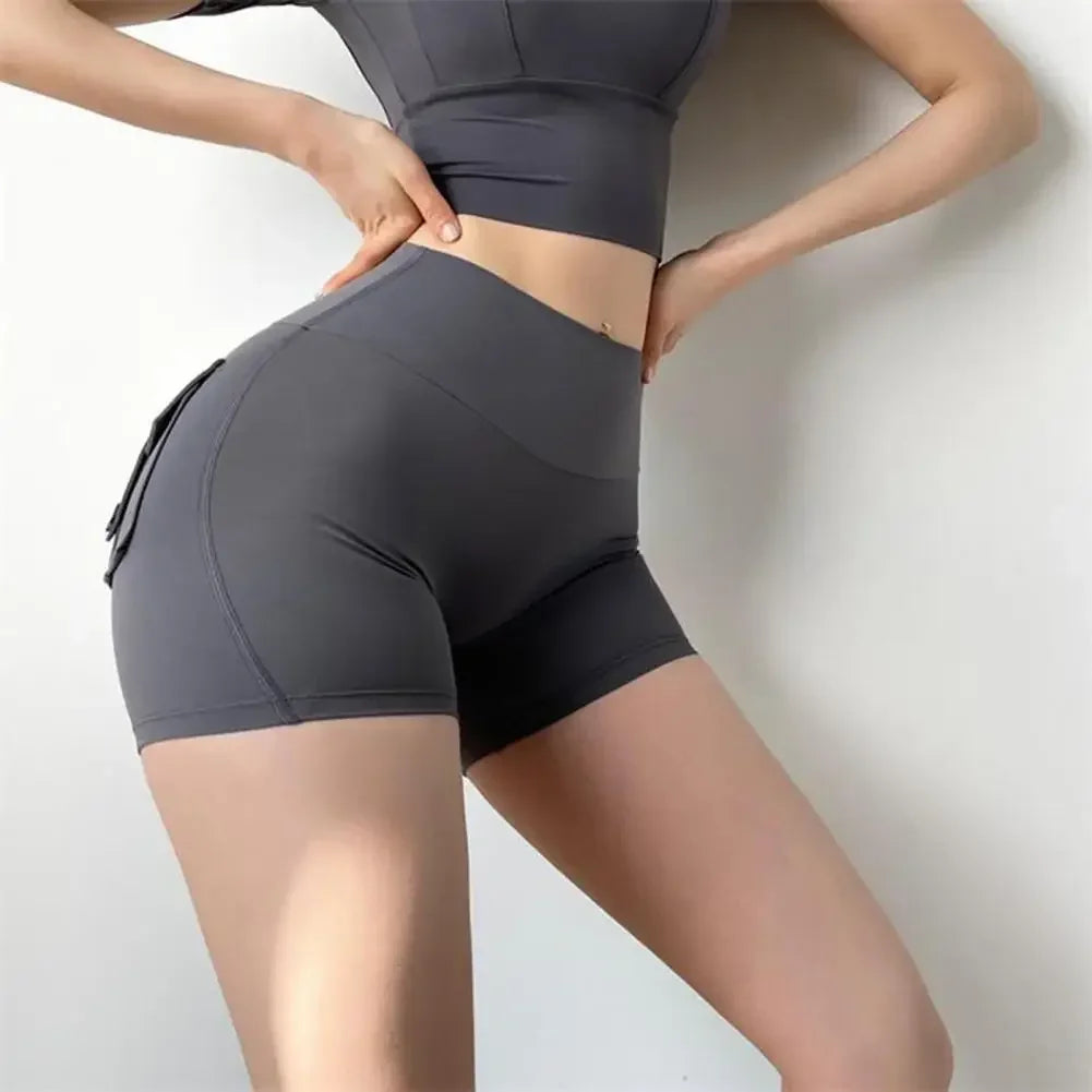 Summer Peach Butt Fitness Exercise Three-Quarter Pants Cargo Air Dry Pocket Yoga Tight lift the hips Women's Shorts