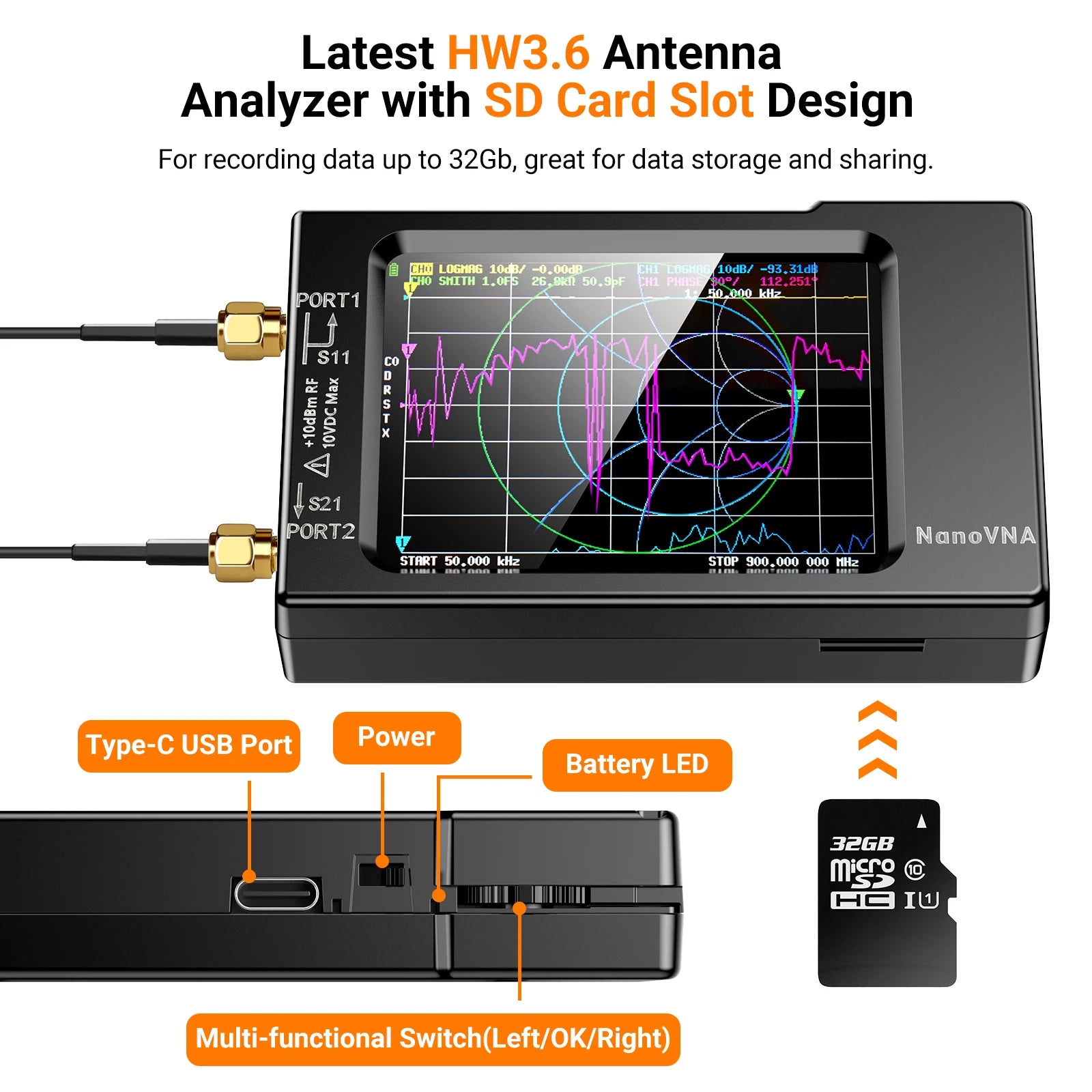 NanoVNA-H Antenna Analyzer with Shell and SD Card Support - Smarsty
