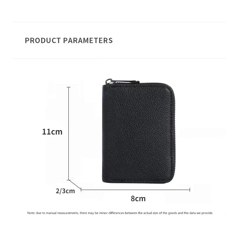 Multi Slot Card Holder Vintage Small Wallet Women Men Business Bank Credit Card Bag Male Coin Pouch Solid Leather Zipper Wallet - Smarsty