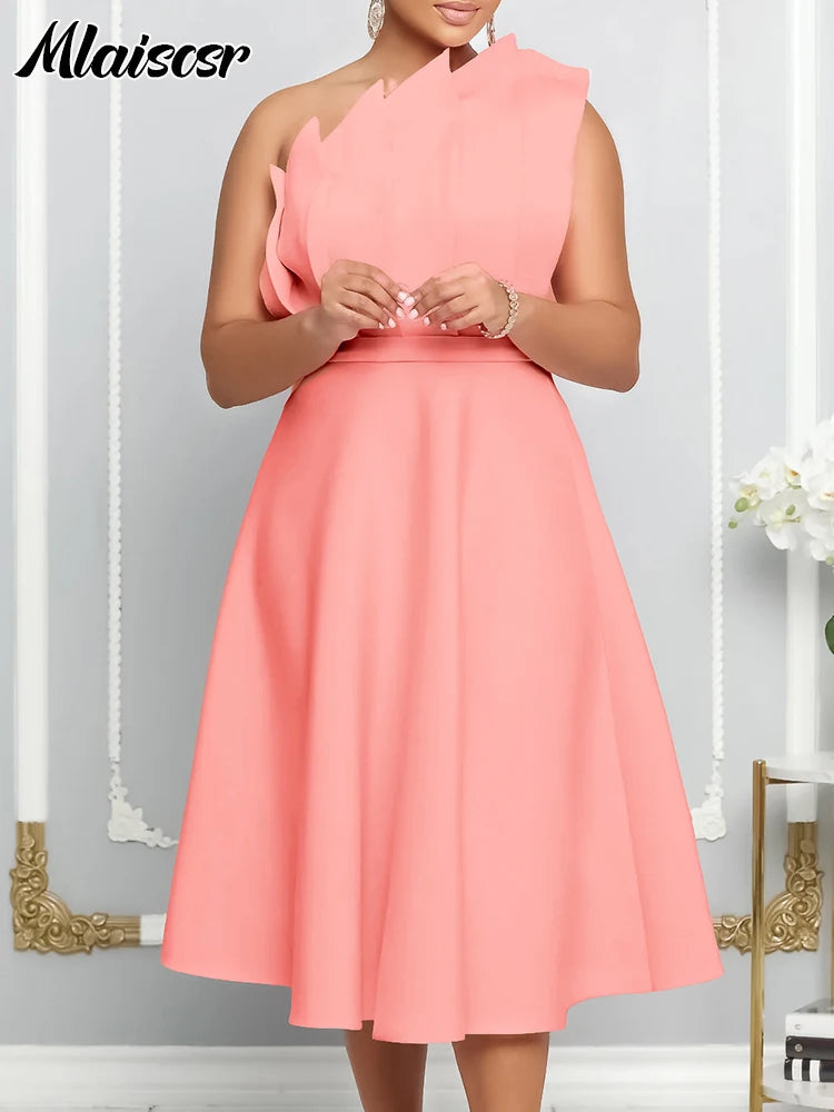 Mlaiscsr African Evening Party Dresses Women Autumn Elegant Off Shoulder Strapless Sleeveless Fold Birthday Night Midi Dress