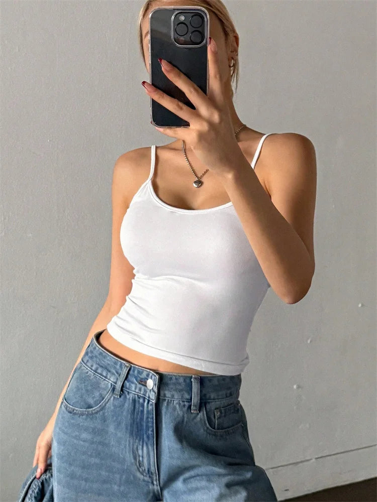 Women Backless Cami Crop Top Summer Solid Color Casual Sleeveless Top Streetwear Y2K Clothes - Smarsty