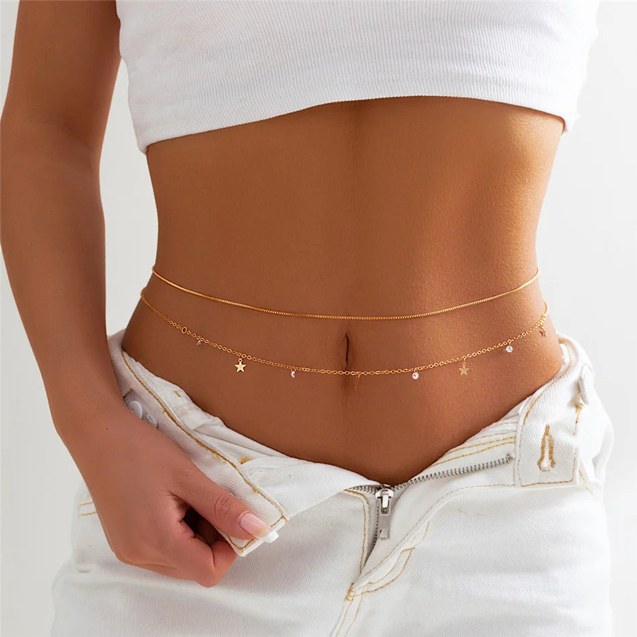 Boho Rhinestone Star Moon Belly Chain for Summer - Smarsty