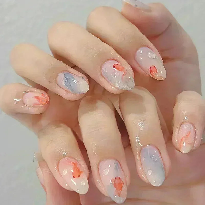 24Pcs Pink Almond False Nails with French Design - Smarsty