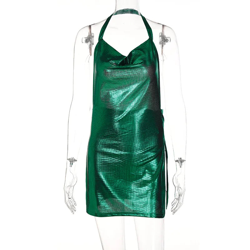 Sexy and Fashionable Women's Elegant Short Dress with Hanging Neck Backless Bottom Chest Sequin Party Girl Dance Dress - Smarsty