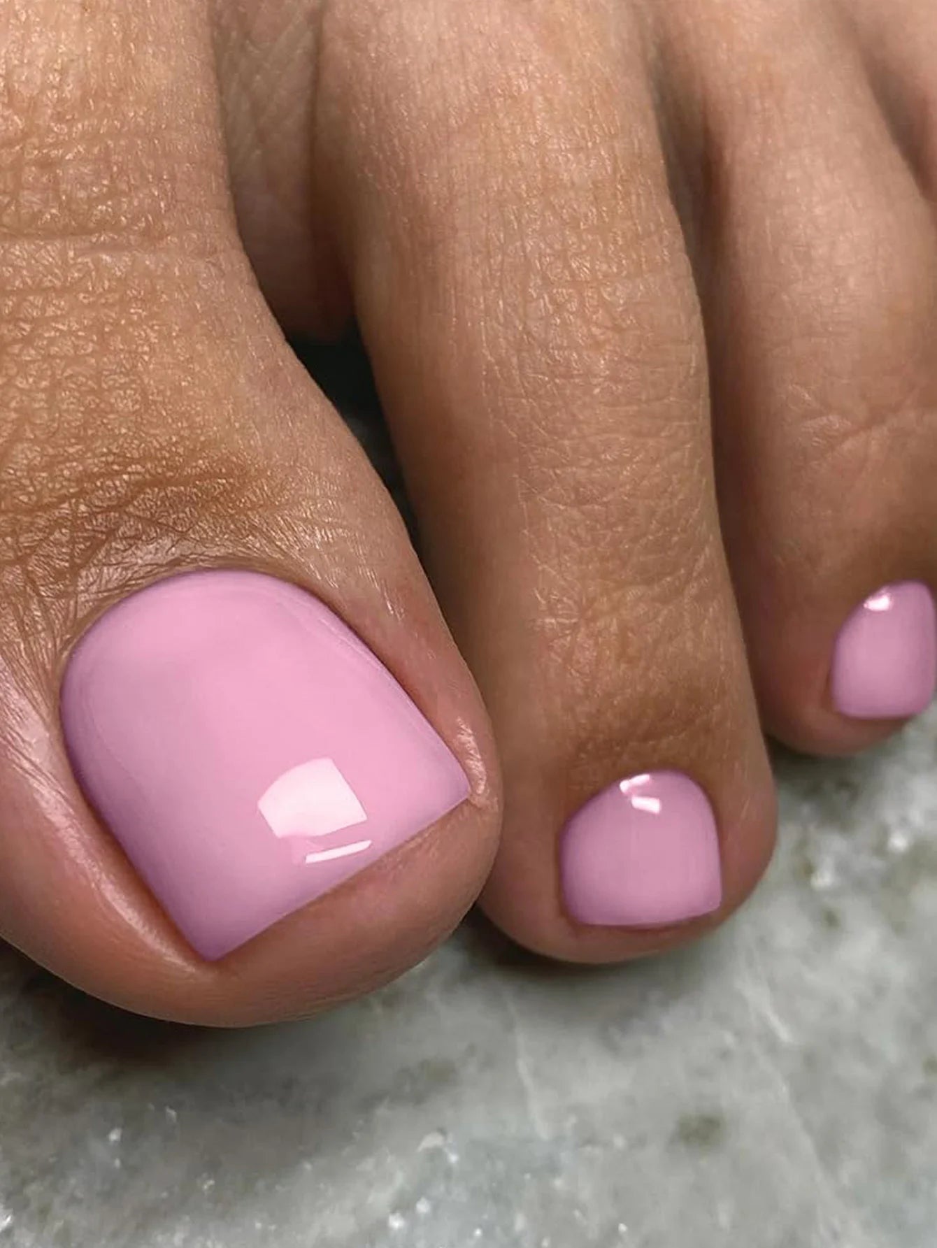 24pcs Glossy Nude Press On Toe Nails With French Edge - Smarsty