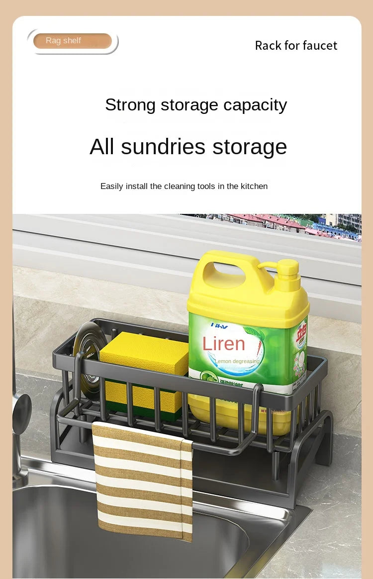 Kitchen Sink Draining Rack with Cleaning Cloth Storage - Smarsty