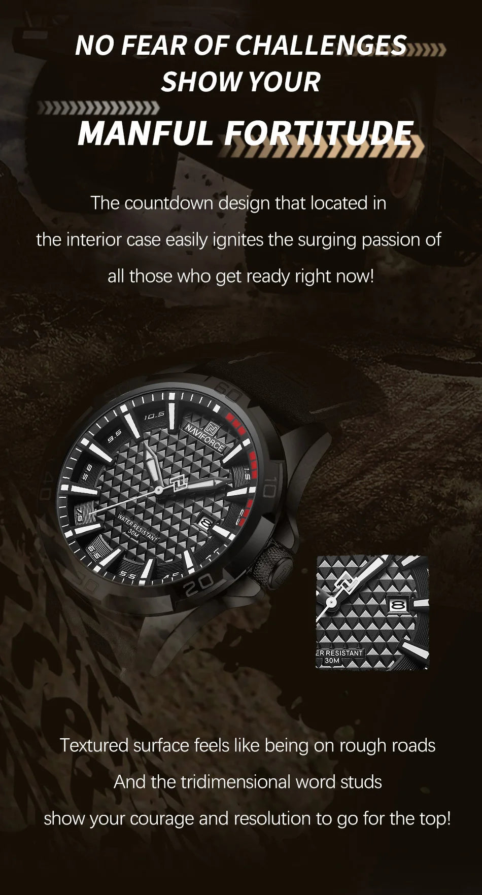 NAVIFORCE Men Fashion Waterproof Quartz Watch with Leather Strap - Smarsty
