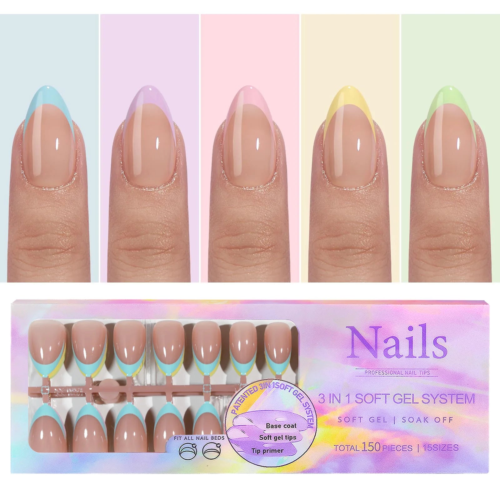 150 Piece Almond French False Nails Set for Easy Application - Smarsty