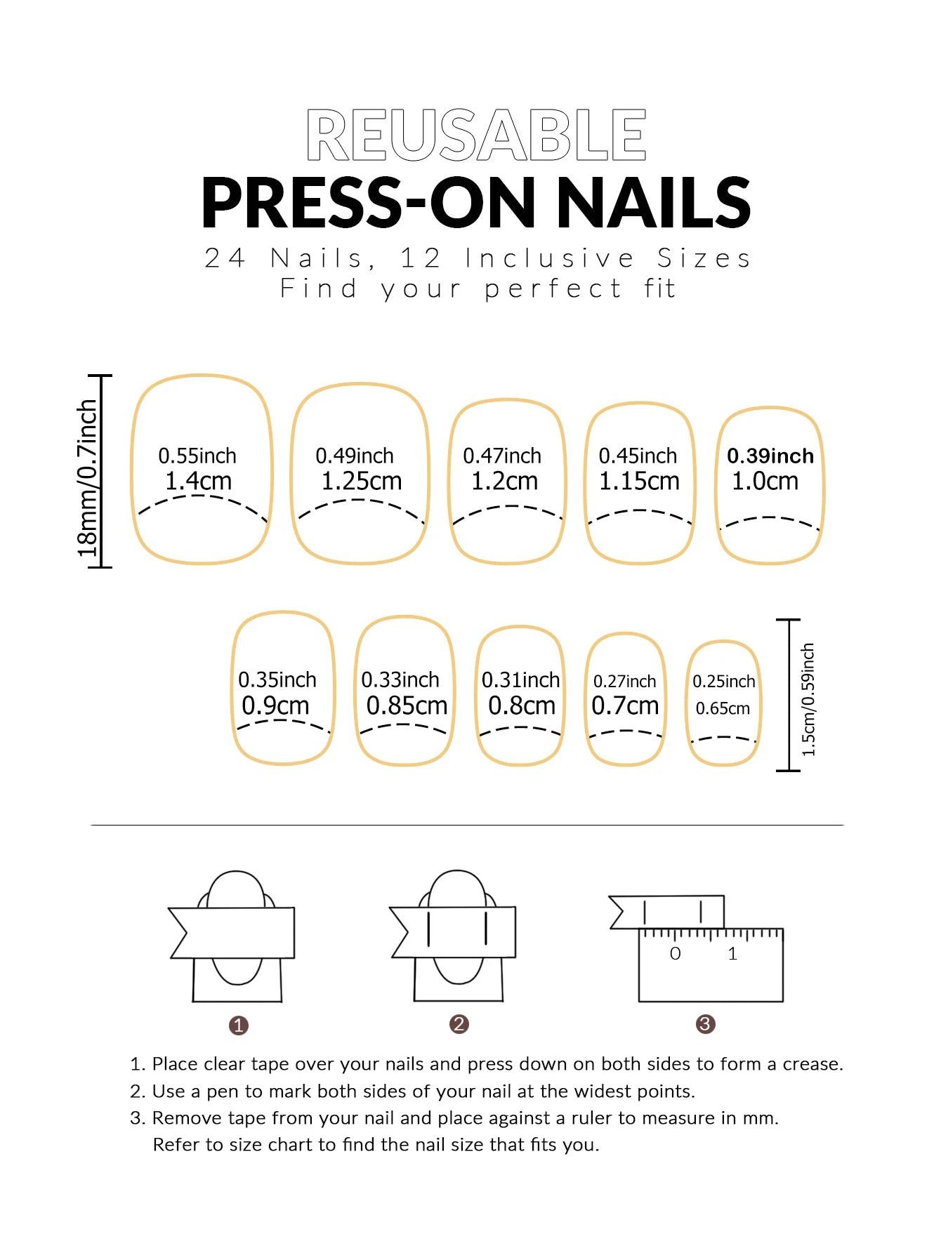 24pcs Press On Nails Black Medium Square Design - Smarsty