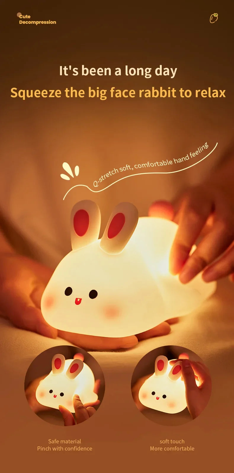Cute Silicone Rabbit LED Night Light for Kids - Smarsty