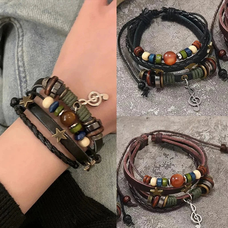 Handmade Leather Wrap Bracelet With Adjustable Beads - Smarsty