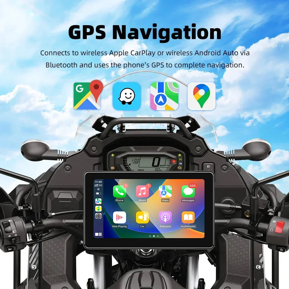 7 Inch Motorcycle GPS Navigation With Wireless CarPlay IP67 - Smarsty