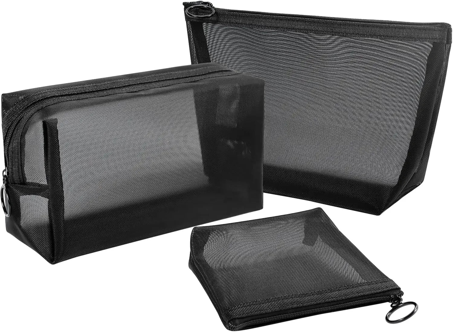 1PC Travel Black Mesh Cosmetic Bag Zipper Makeup Bag For Women Wash Toiletry Bag Makeup Organizer Portable Storage Pouch - Smarsty