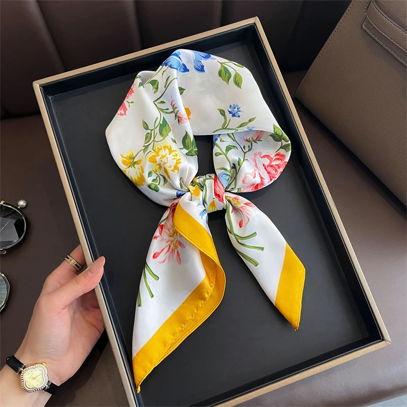 Bohemian Silk Square Scarf for Women Luxury Floral Print - Smarsty