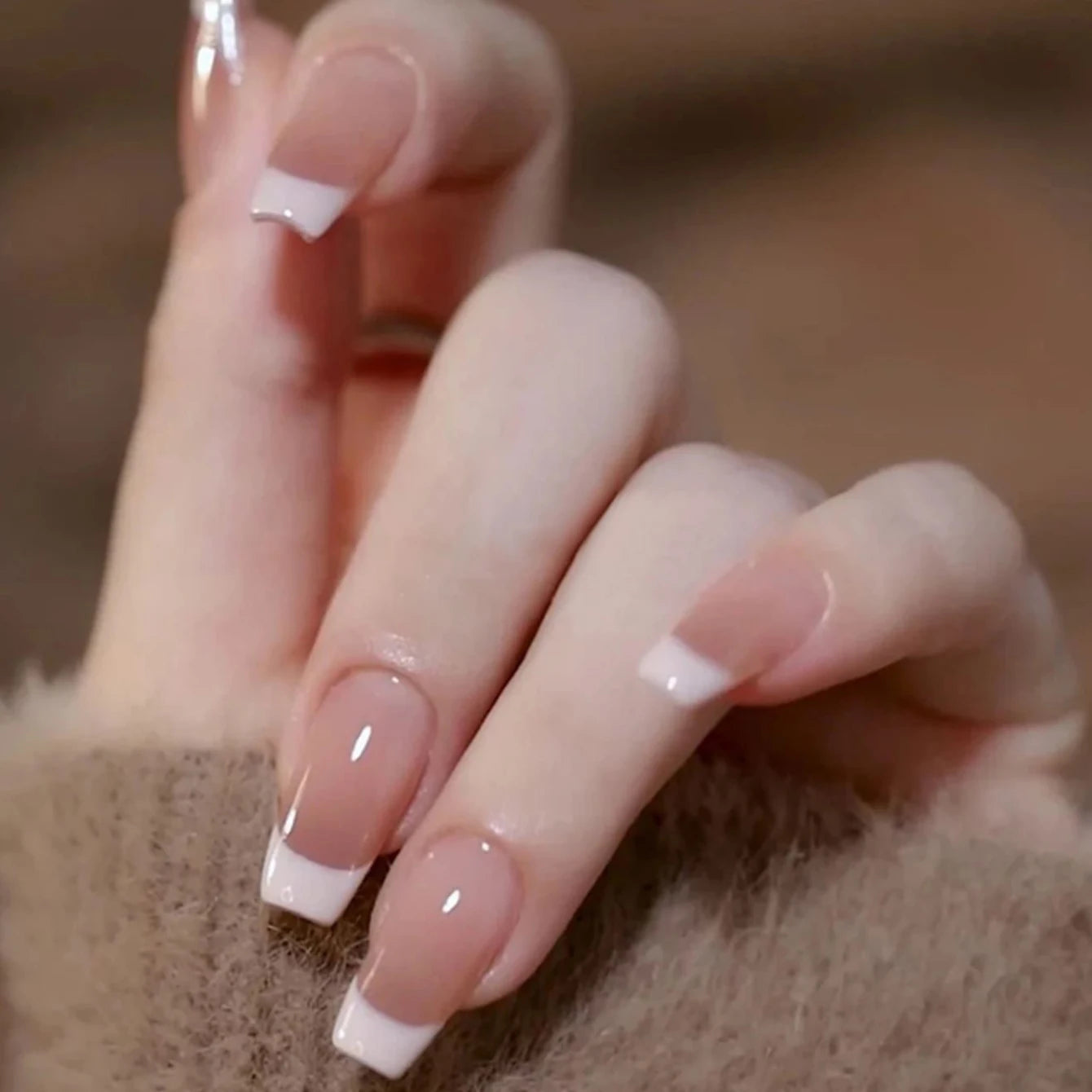 24PCS Pink French Fake Nails for Parties - Smarsty