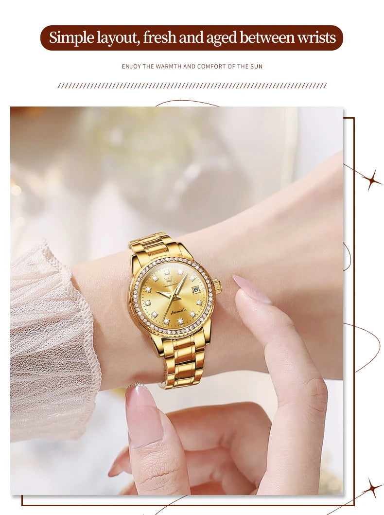 OLEVS Women's Automatic Waterproof Luxury Watch with Luminous Dial - Smarsty