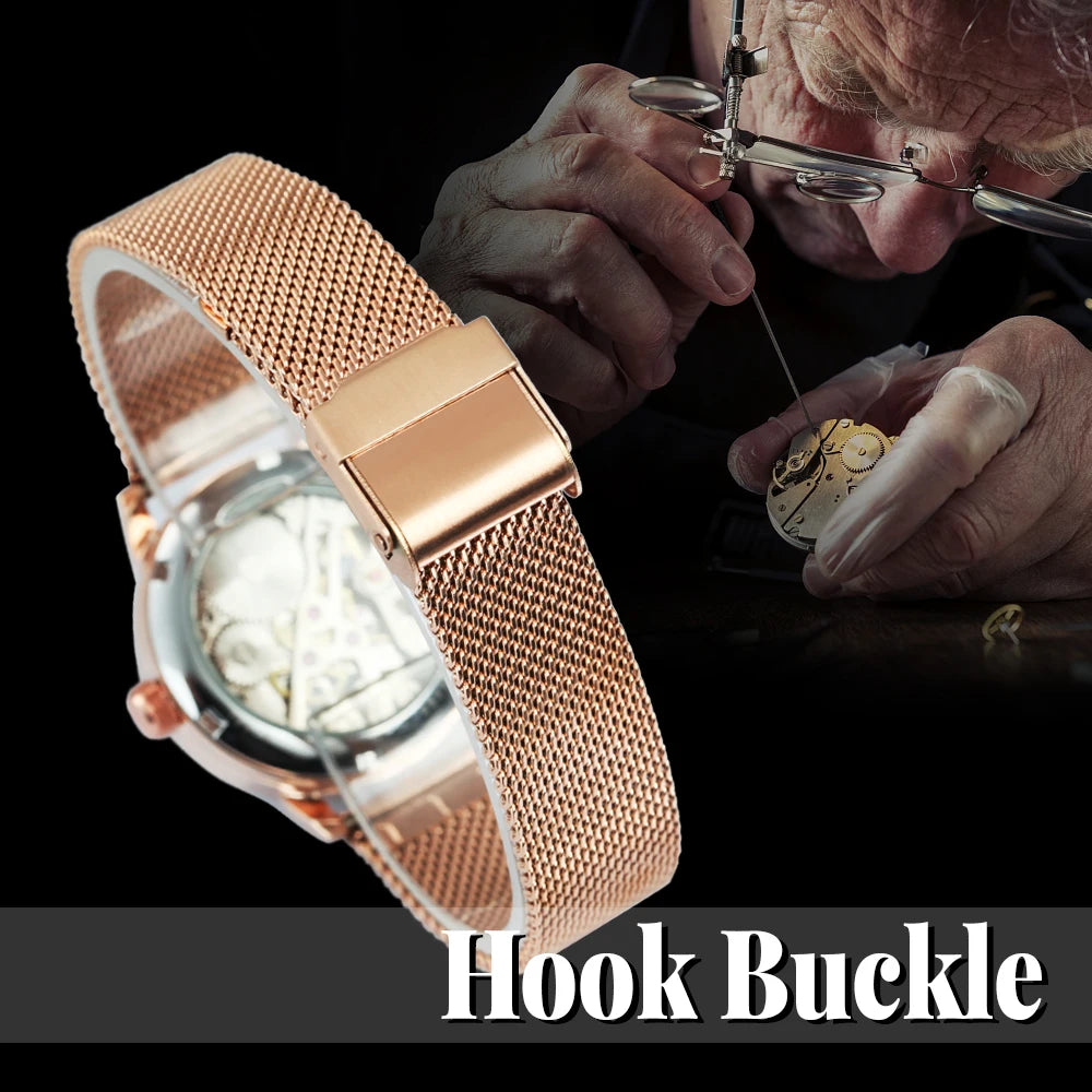 Rose Gold Skeleton Mechanical Watch for Women - Smarsty