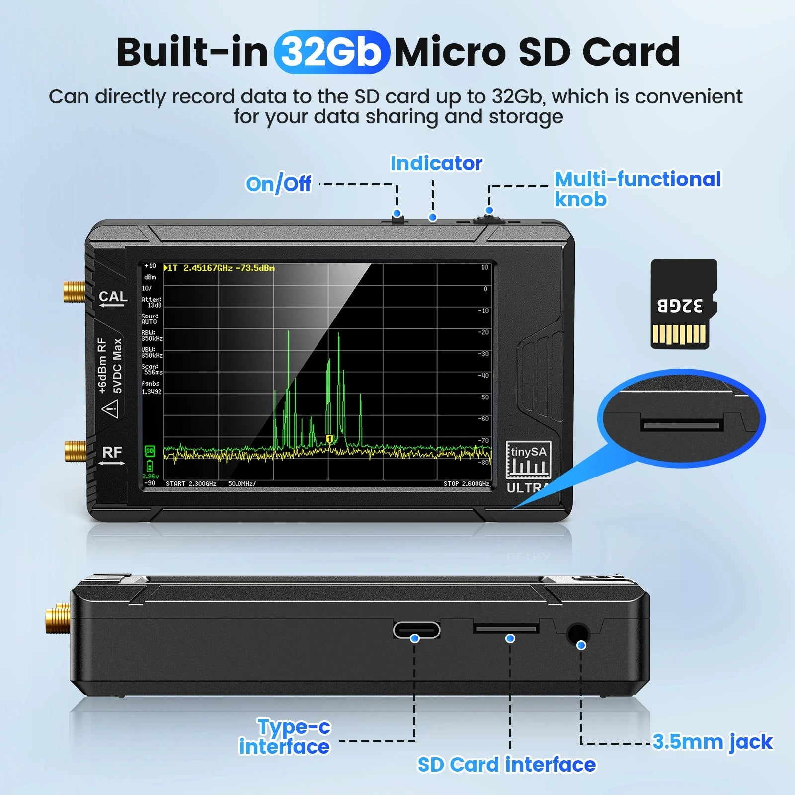 TinySA Ultra Spectrum Analyzer 4 Inch Display 100kHz to 5.3GHz - Smarsty