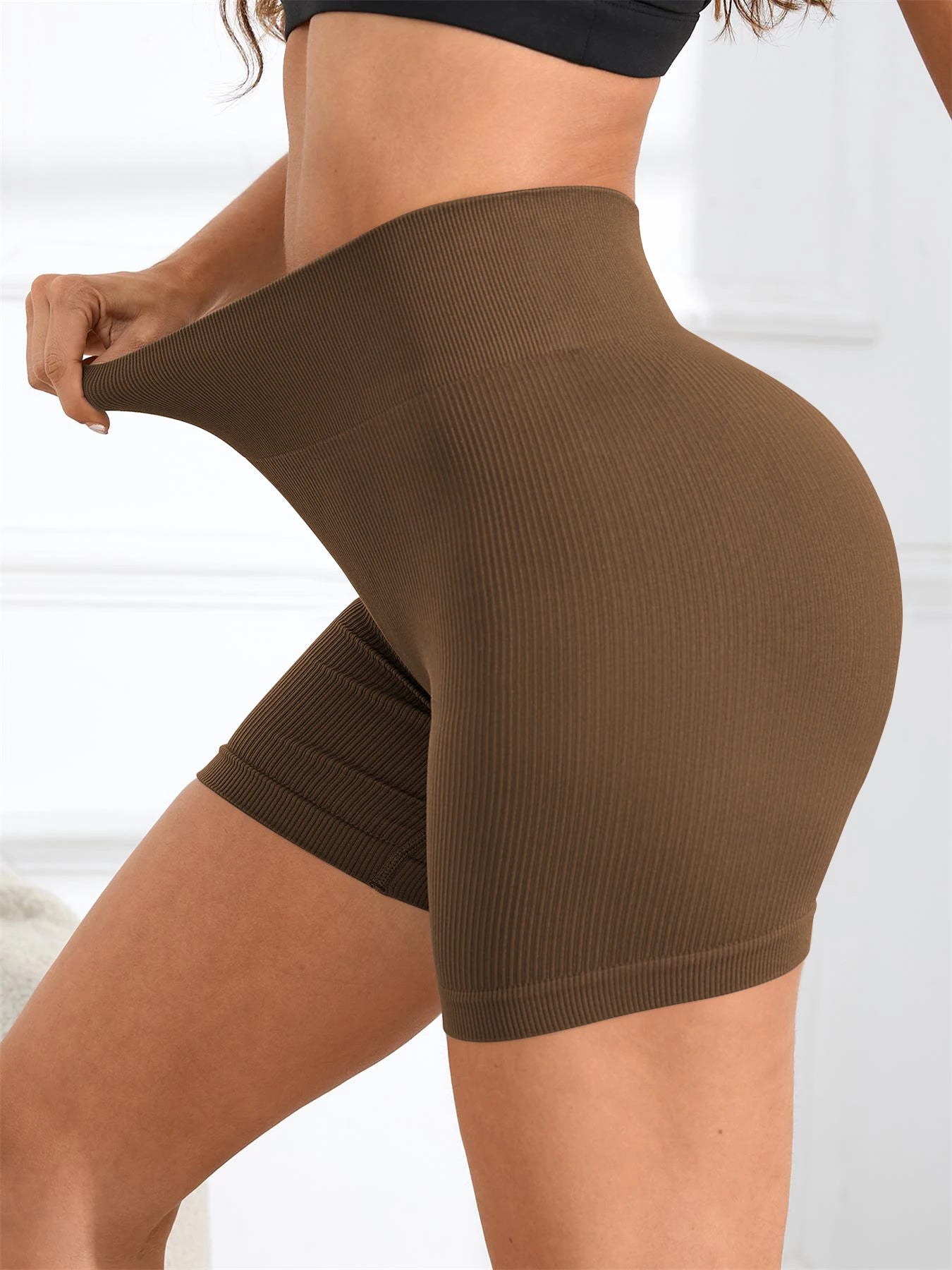 Women's Solid High Waist Sports Shorts, High Stretch Seamless Yoga Leggings, Ladies Sportswear for Indoor Outdoor Wear - Smarsty