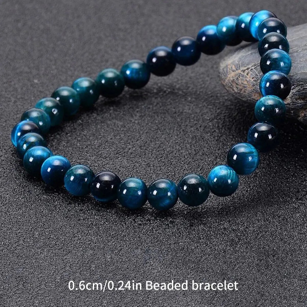 1Pc 6/8/10mm Minimalist Blue Tiger Eye Stone Beaded Bracelet Natural Stone Round Beads Bracelet For Daily Decoration - Smarsty