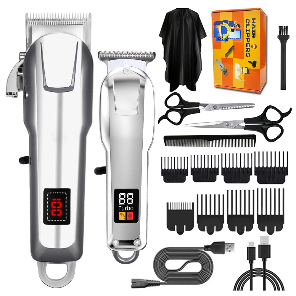 Cordless Electric Hair Clippers for Men,Professional Barber Clippers and Trimmers Set for Hair Cutting Kit with LED Display