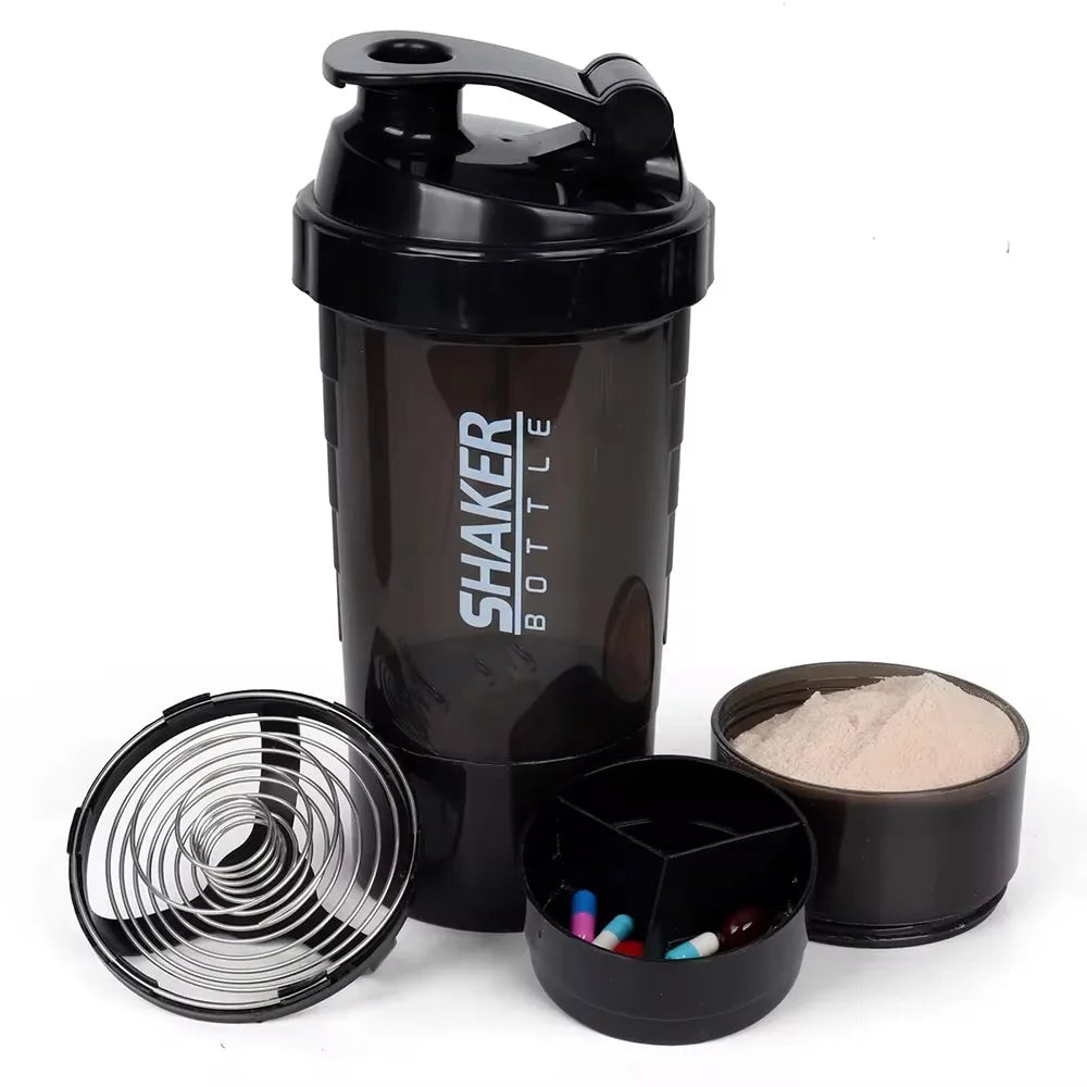 3 Layers Shaker Protein Bottle Powder Shake Cup Water Bottle Plastic Mixing Cup Body Building Exercise Bottle - Smarsty