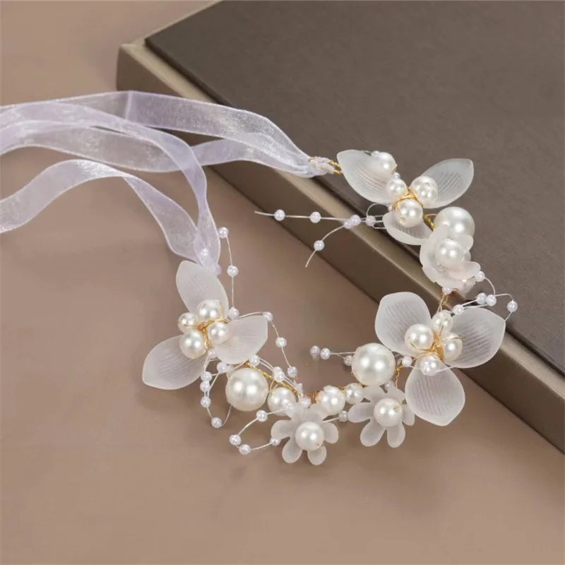 Bohemian Pearl Flower Headband For Girls Wedding Bridal - Smarsty