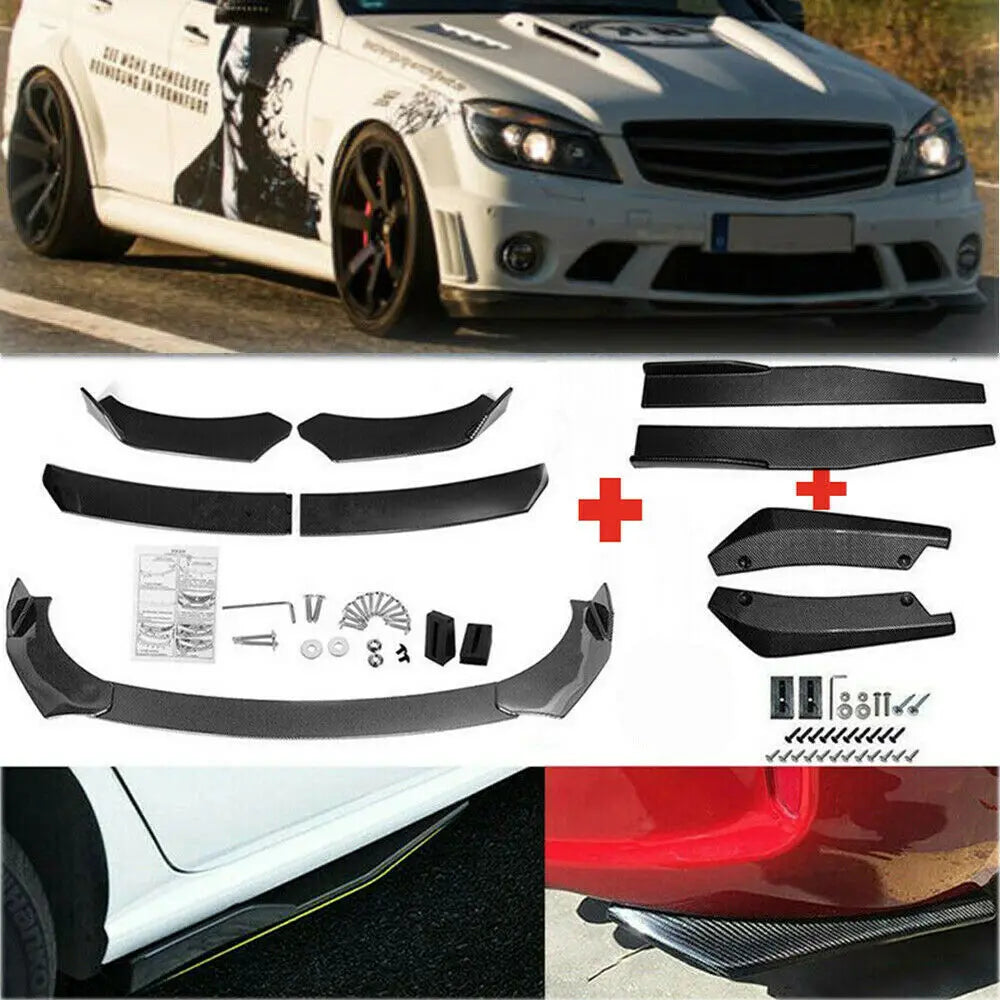 Quality Auto Parts Universal Front Bumper Splitter Lip Spoiler Diffuser Body Kit Black Winglets Side Skirt Extension Protector