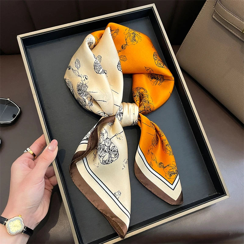 Bohemian Silk Square Scarf for Women Luxury Floral Print - Smarsty