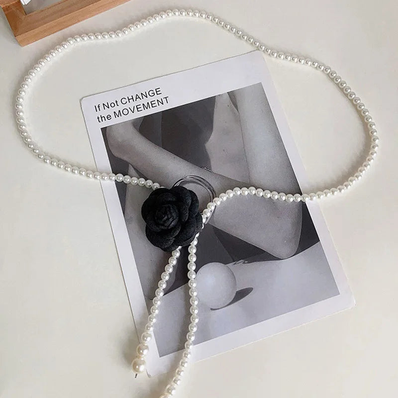 Pearl Waist Belt for Women Elegant Camellia Design - Smarsty