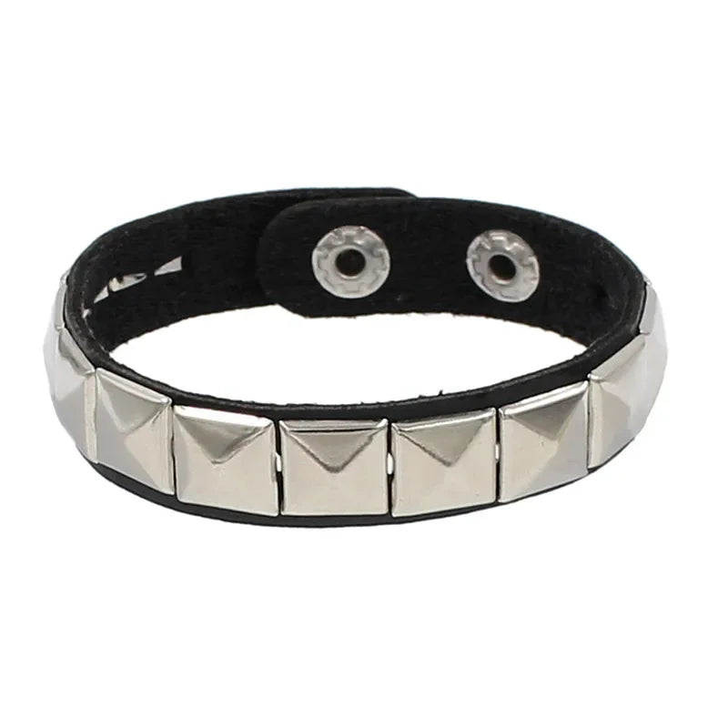 Adjustable PU Leather Studded Punk Bracelet for Men Women - Smarsty
