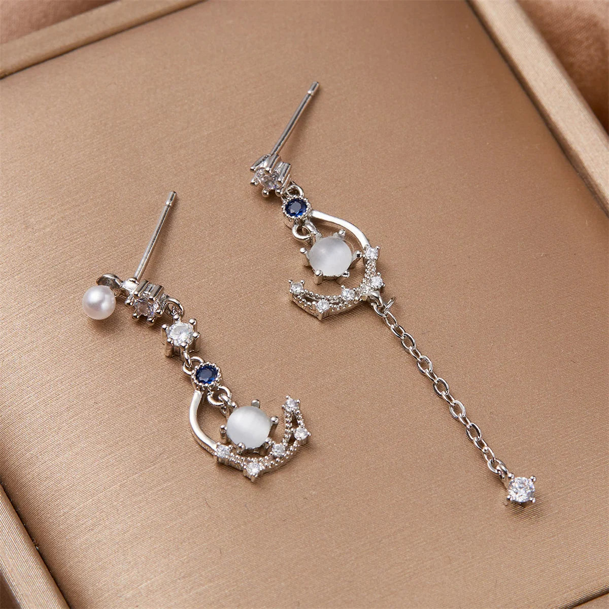 Korean Moon Butterfly Crystal Drop Earrings for Party Women - Smarsty