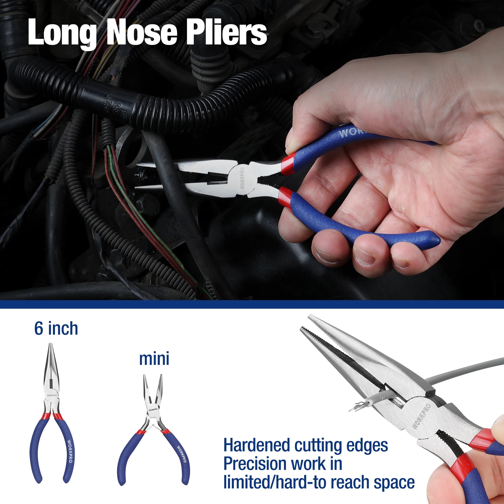 WORKPRO 7-piece Pliers Set with Groove Joint, Long Nose, Slip Joint, Linesman and Diagonal Pliers for DIY