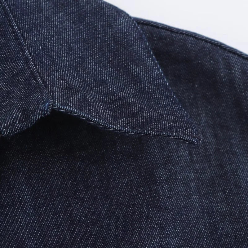 ETJ 2025 Spring New 1975 series denim MIDI dress with lapel side zipper fashion wrinkle waist slim elegant dress