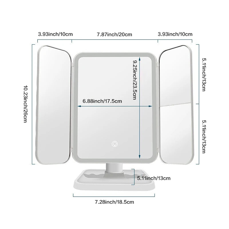 LED Trifold Makeup Mirror with Adjustable Brightness - Smarsty