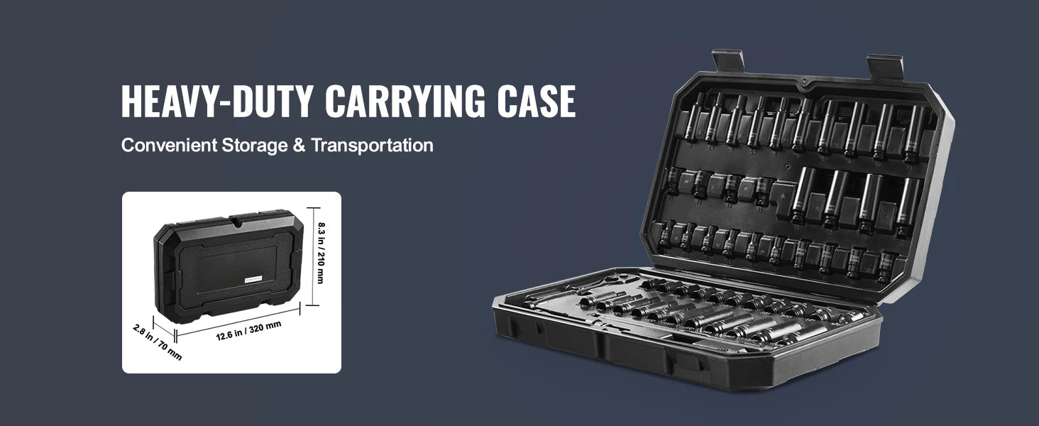 SucceBuy Drive Impact Socket Set Deep Shallow Socket Set CR-V Alloy Steel Auto Repair Easy-to-Read Size Markings Storage Case