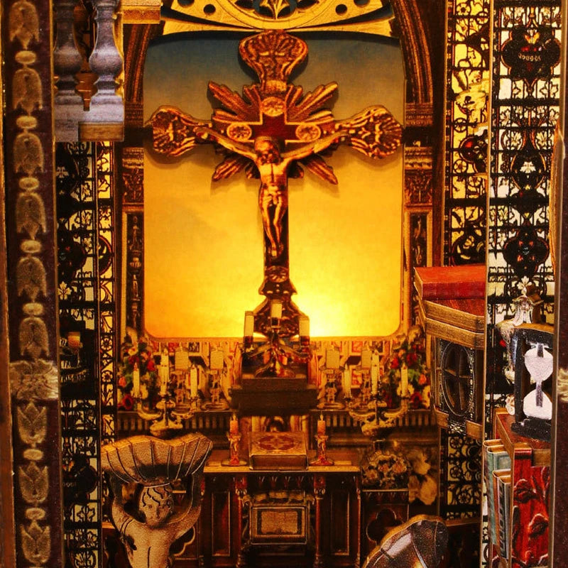 DIY Book Nook Shelf Insert Kit 3D Wooden Puzzle Doll House Assembly Building Model Bookends With Furniture LED Light Xmas Gifts by Smarsty