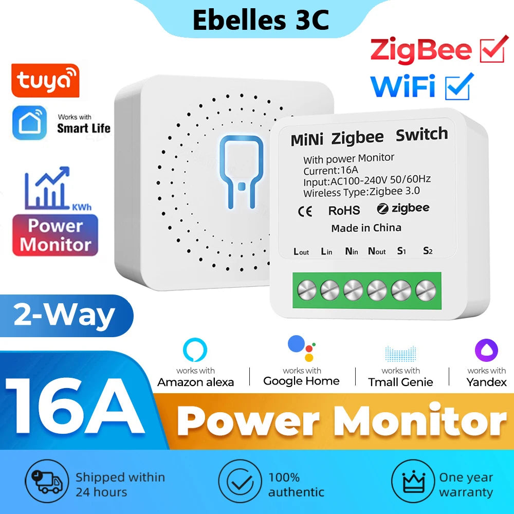 Tuya Zigbee WiFi Mini Smart Switch With Power Monitoring - Smarsty