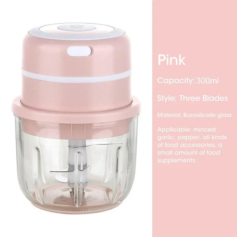 300ML Electric Garlic Chopper USB Charging Food Vegetable Meat Crusher Stainless Steel Mini Chili Garlic Masher Kitchen Gadgets by Smarsty