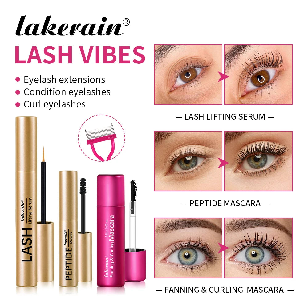 Lash & Brow Set Eyebrow Eyelash Growth Serum Peptide Mascara Eyelash Eyebrow Longer Fuller Thicker Curling Lash Eye Care Makeup