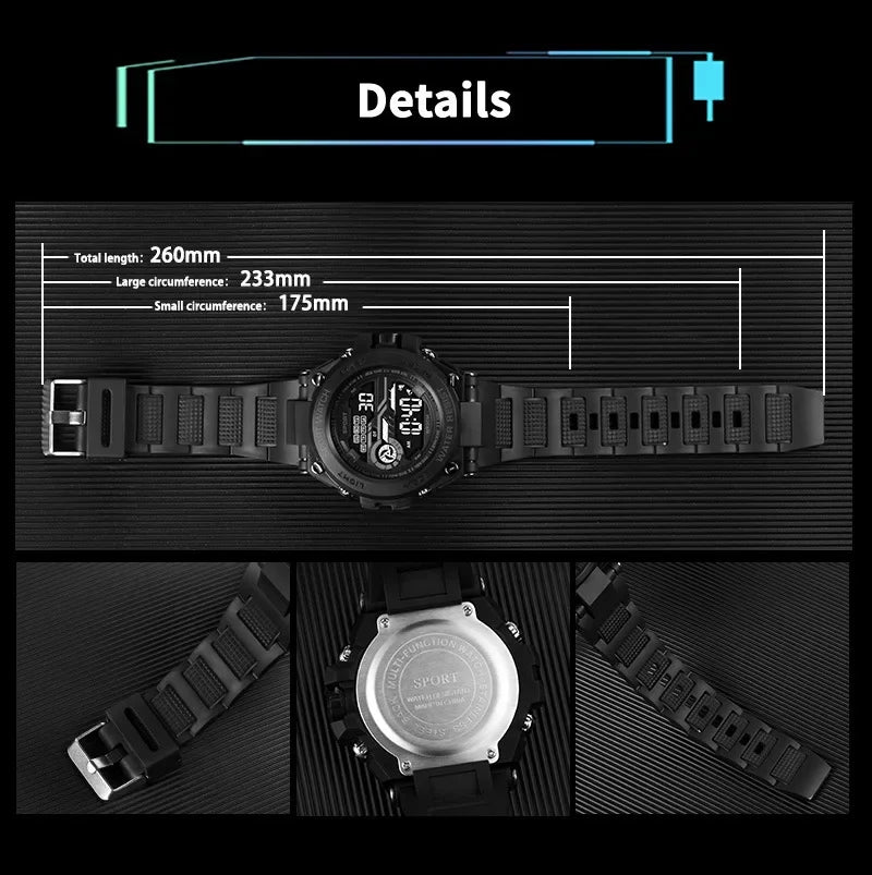 YIKAZE Men's Waterproof Sports Watch with LED Display - Smarsty