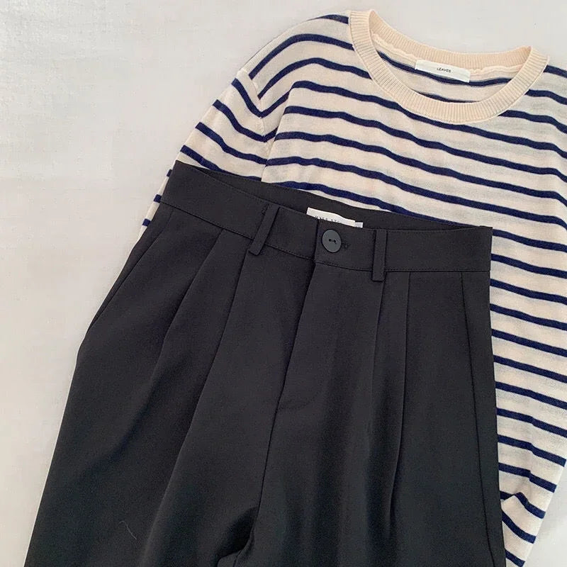 High Waist Women Suit Pants Fall Straight Office Ladies Korean Fashion Trousers Casual Button Loose Female Black Pants New 2024 - Smarsty