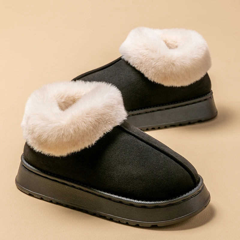 Women's Winter Slippers Non-Slip Indoor House Shoes, Plush Fleece Lined Warm Cotton Slippers with Soft Sole for Home Comfort - Smarsty