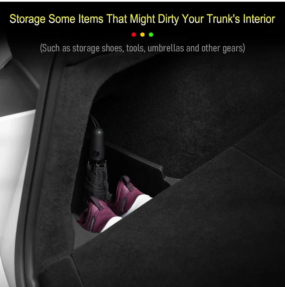 For Tesla Model Y Juniper Trunk Organizer Side Storage Box Boot Organizer Flocked TPE Mat Anti-dirty 2025 Car Travel Accessories