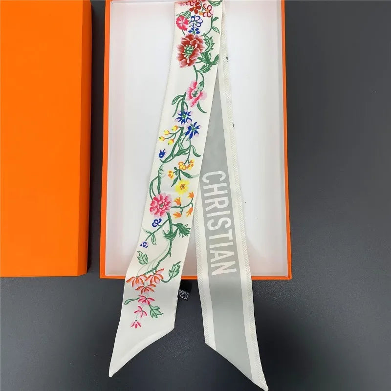 Floral Printed Silk Scarf Lightweight Summer Accessory - Smarsty
