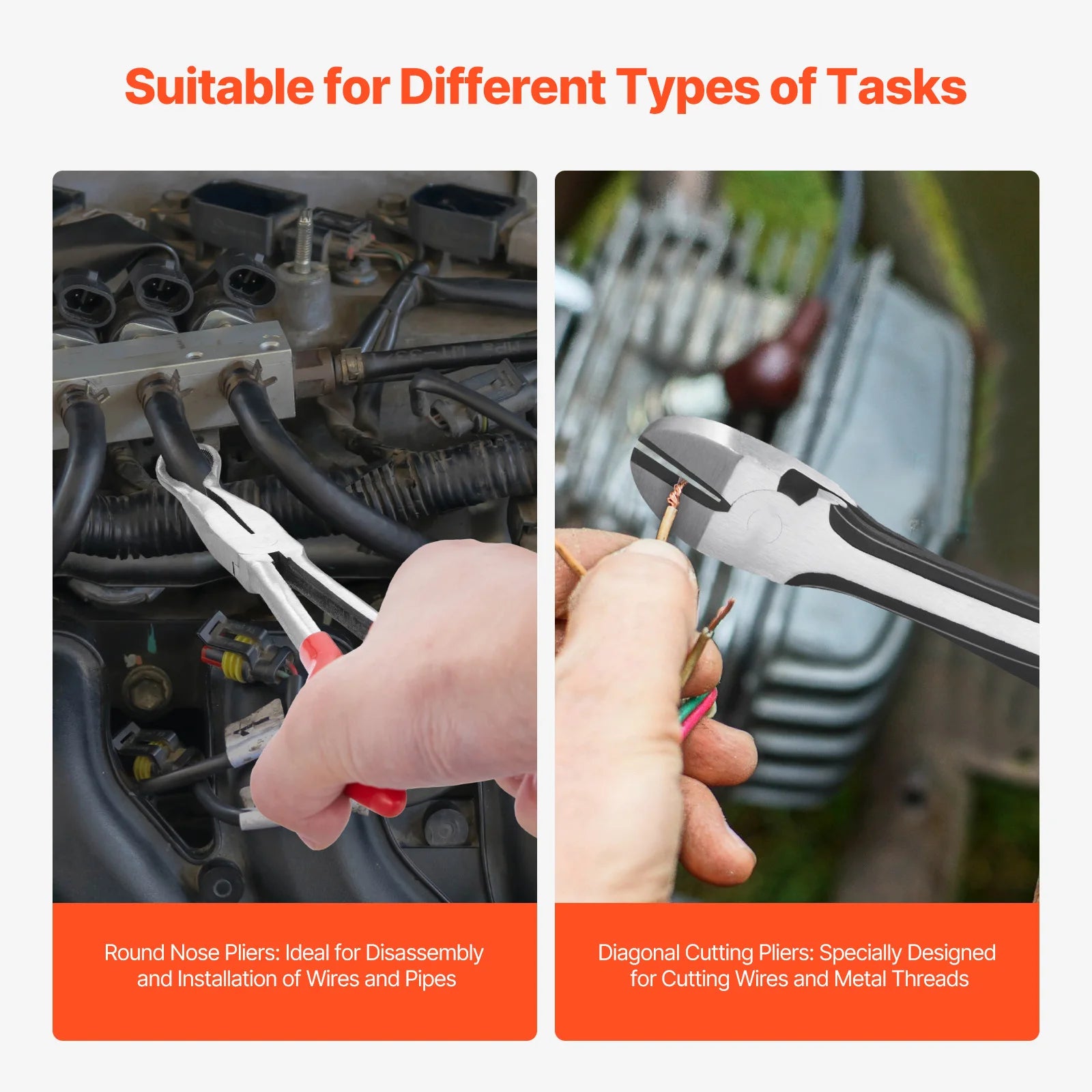 SucceBuy 5-Piece Needle Nose Pliers 11 in Long Needle Nose Pliers Set Diagonal Cutting Pliers 45°/90° Bent Round Nose Plier