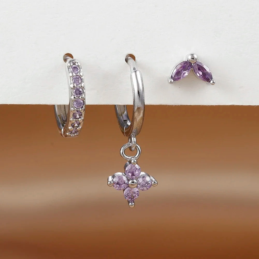 Green Zircon Flower Dangle Earrings Set for Women Fashion Jewelry - Smarsty