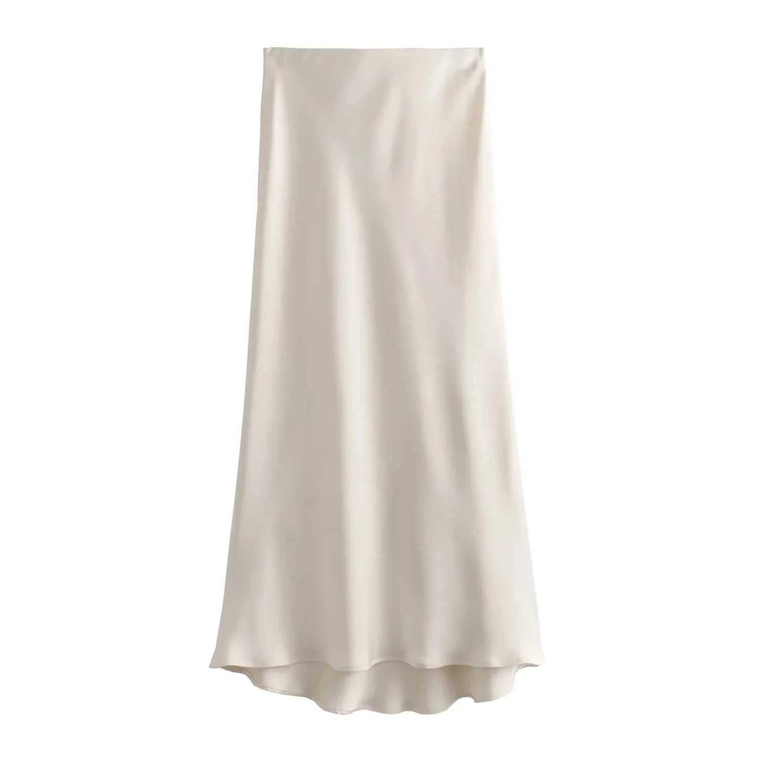 TRAFZA 2024 Y2K Casual Women Long Skirt Spring Elastic High Waisted A-Line Casual Female Satin Skirts High Street Lady Skirts - Smarsty