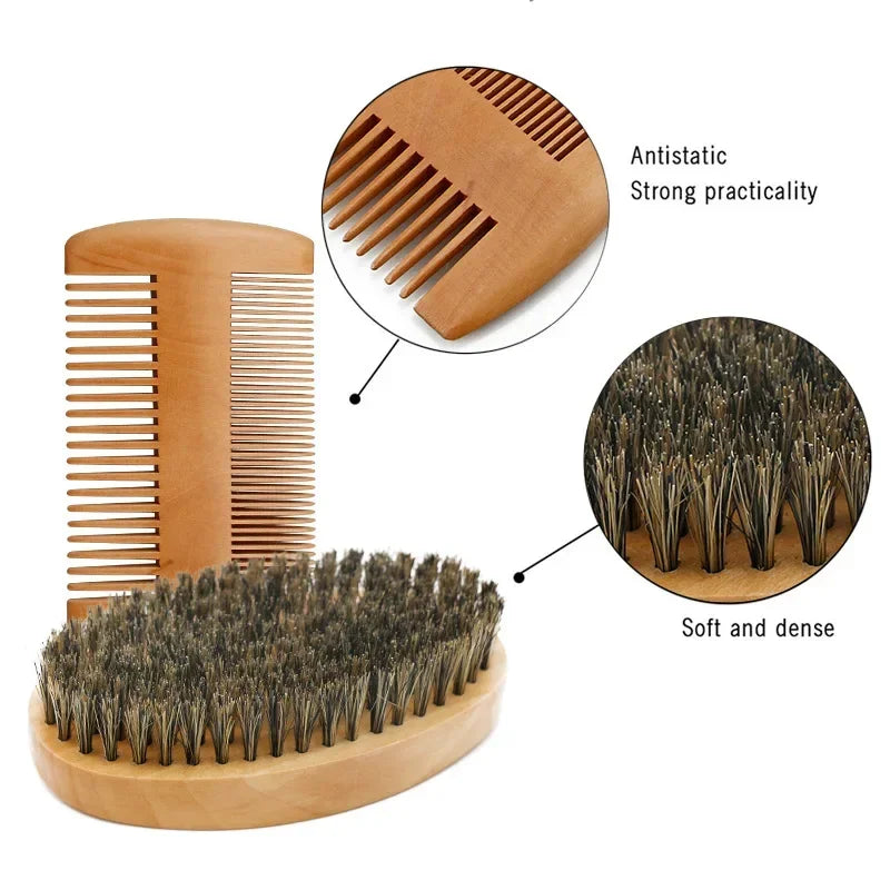 Men's Boar Bristle Shaving Brush Set for Precision Grooming - Smarsty